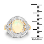 14K Yellow Gold Plated 1.88 Carat Genuine Ethiopian Opal and White Topaz .925 Sterling Silver Ring