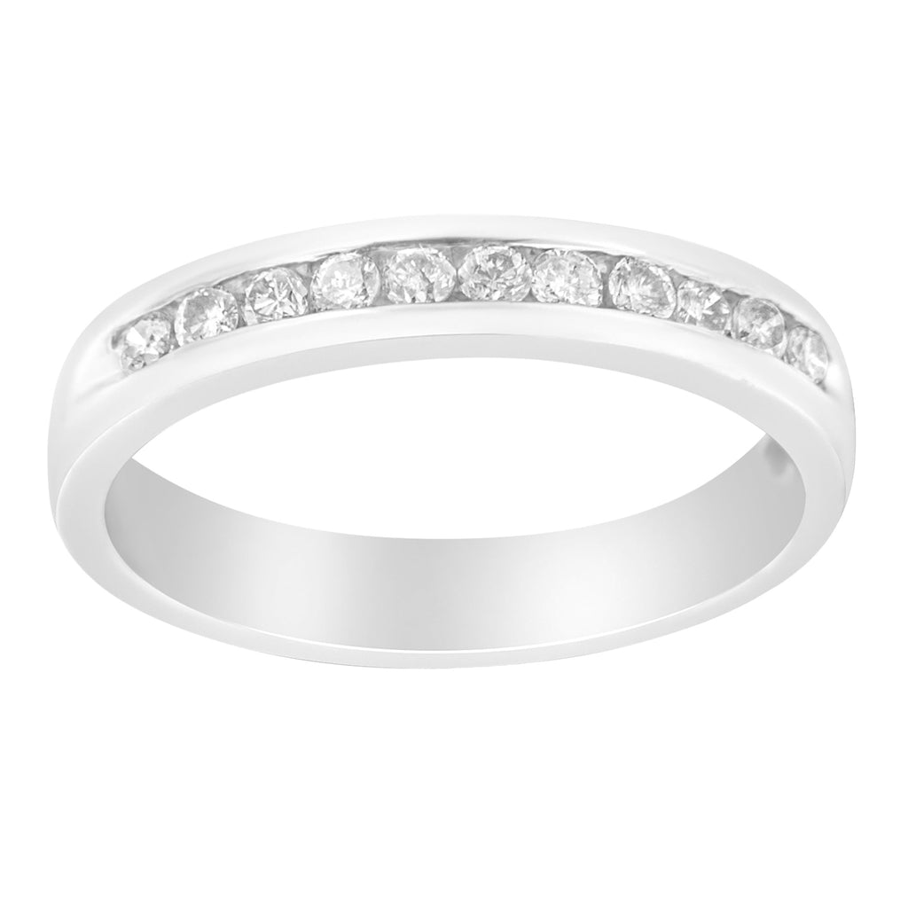 18K White Gold 1/4 Carat Total Weight Channel Set Brilliant Round-Cut Diamond Classic 11 Stone Wedding Band Ring (E-F Color, I1-I2 Clarity) - Size 5