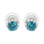 14K White Gold 1/2 cttw White and Treated Blue Round Diamond Earrings (I-J I2-I3)