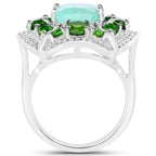 5.49 Carat Genuine Emerald, Chrome Diopside and White Diamond .925 Sterling Silver Ring