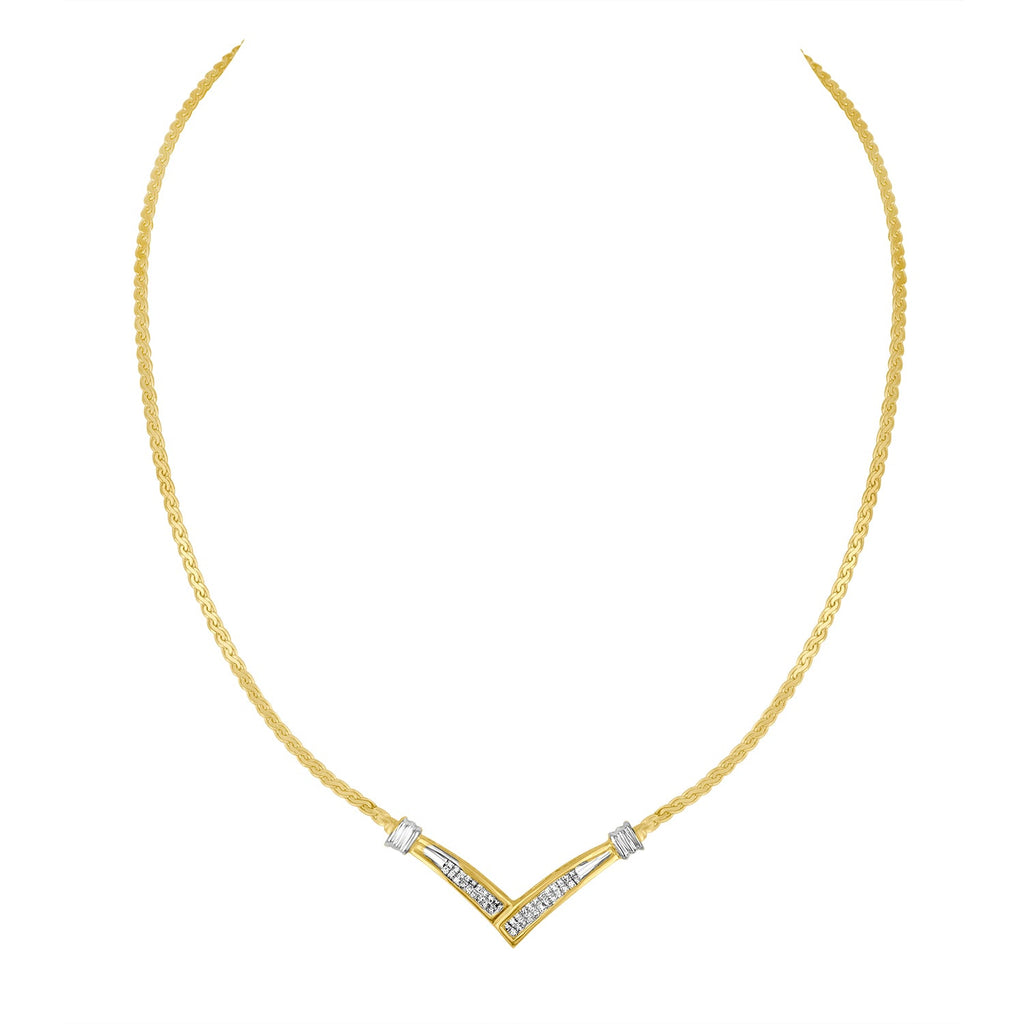 10K Yellow and White Gold 1/2 Cttw Princess Cut Diamond Channel-Set "V" Shape 18" Franco Chain Necklace (H-I Color, SI2-I1 Clarity)
