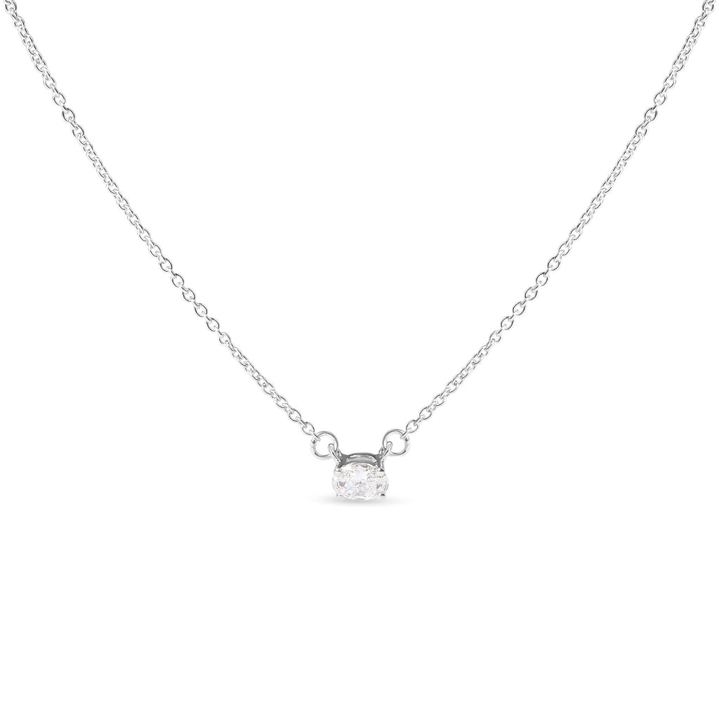 14K White Gold 1/4 Carat Total Weight Lab Grown Oval Solitaire Diamond East West 18" Pendant Necklace (G-H Color, VS2-SI1 Clarity)