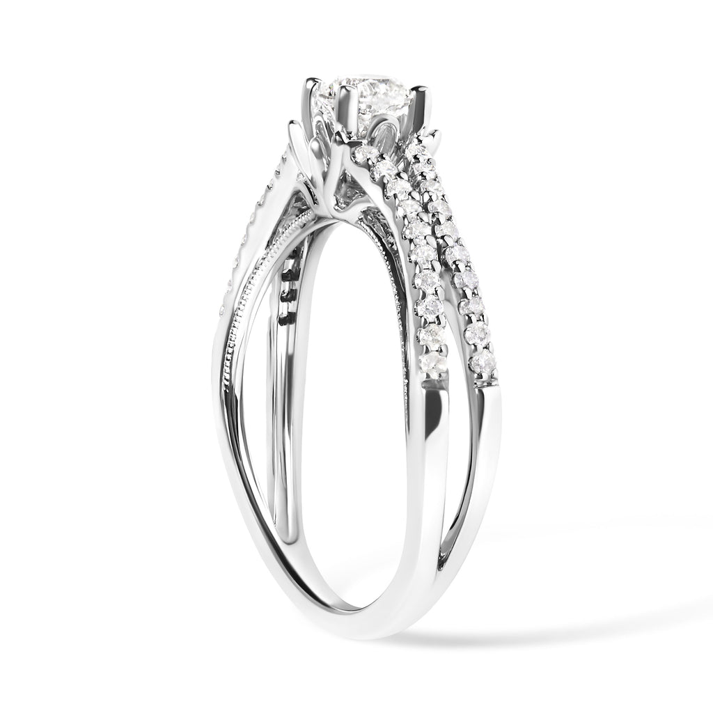 14K White Gold 5/8 Cttw Diamond Split Shank Engagement Ring (G-H Color, VS2-SI1 Clarity) - Size 7