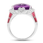 8.86 Carat Genuine Amethyst & White Topaz .925 Sterling Silver Ring