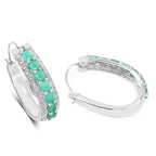 3.42 Carat Genuine Emerald and White Diamond .925 Sterling Silver Earrings