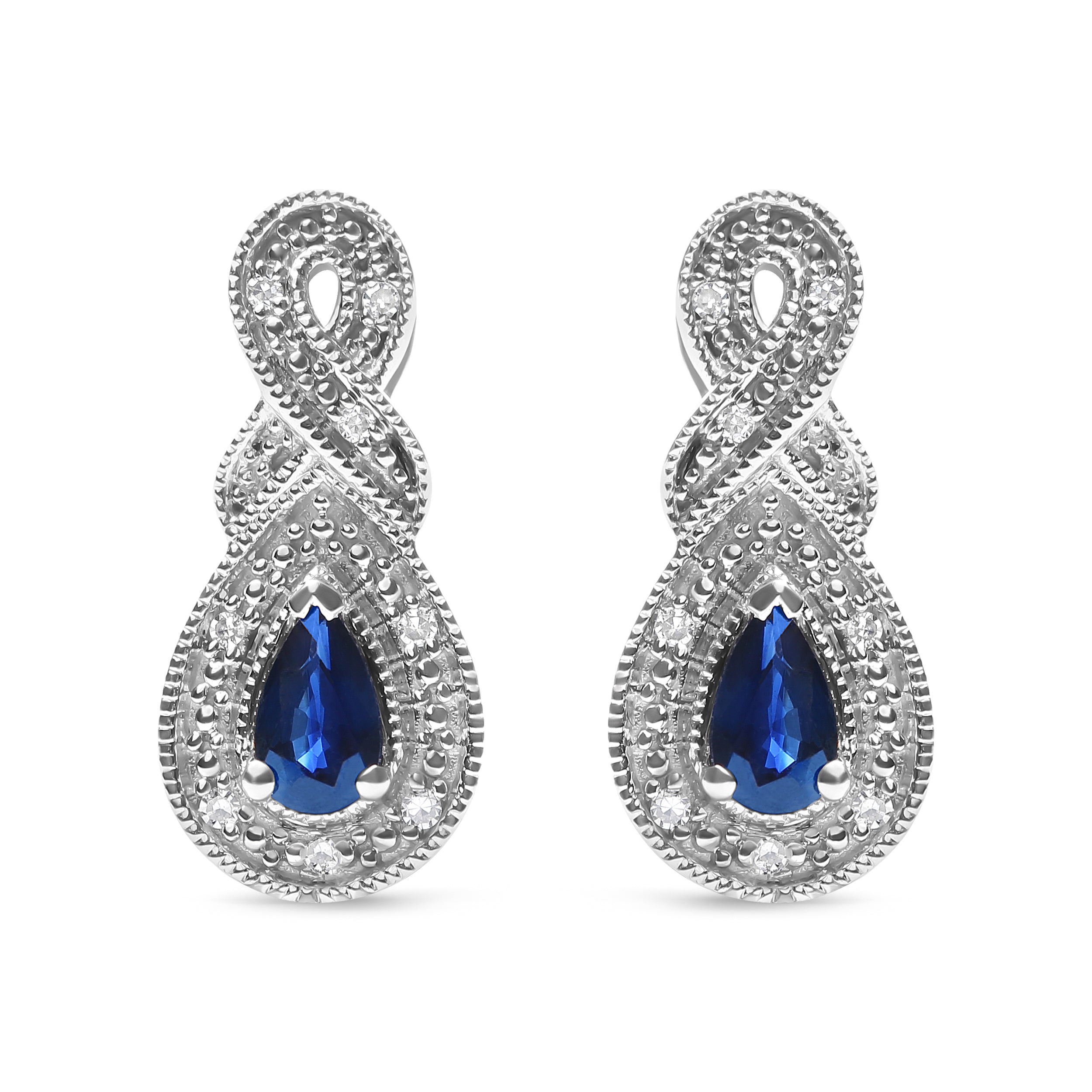 .925 Sterling Silver 4.5 x 3mm Pear Sapphire Gemstone and Diamond Accent Infinity Drop Stud Earrings (H-I Color, SI1-SI2 Clarity)