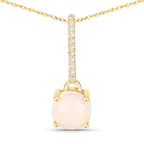 0.53 Carat Genuine Ethiopian Opal and White Diamond 10K Yellow Gold Pendant