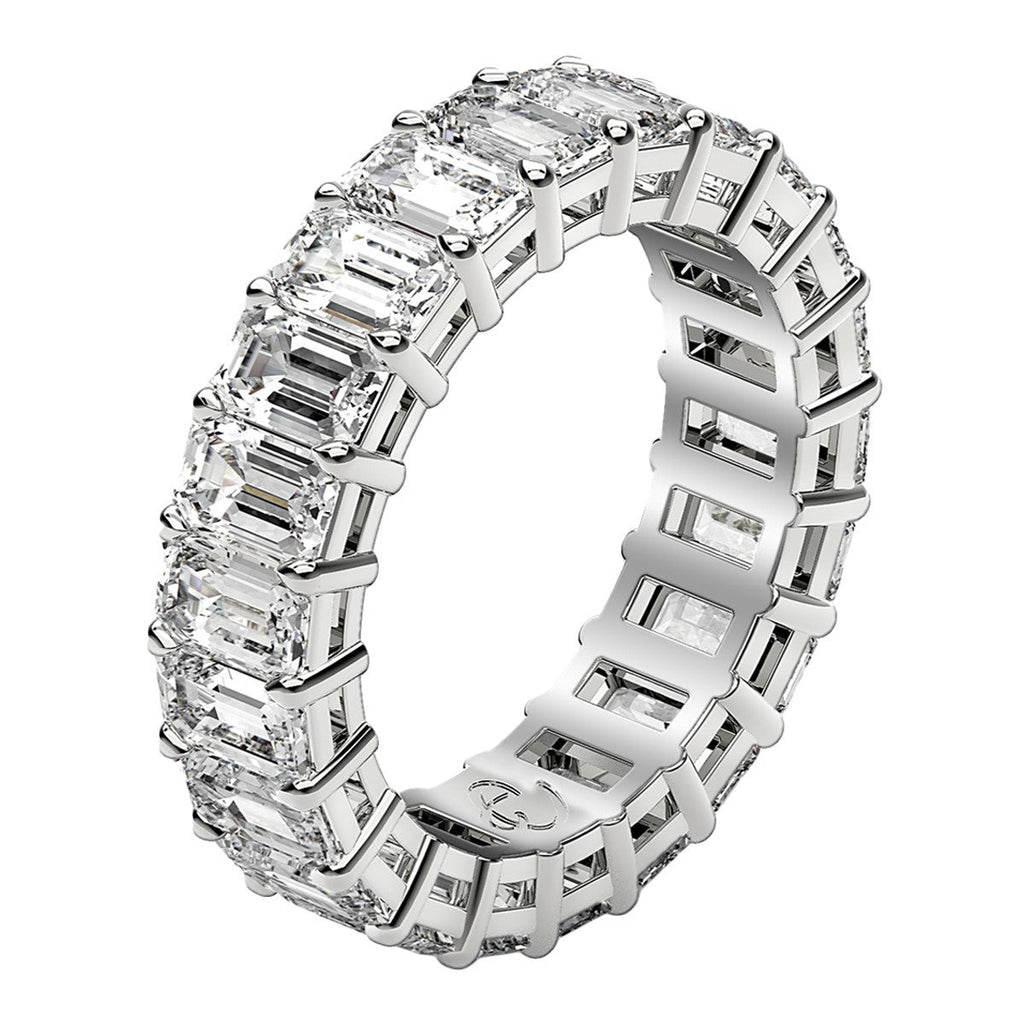 Anillo de eternidad de diamantes cultivados en laboratorio de corte esmeralda en oro blanco de 14k (4 ct. tot. FG/VS2)