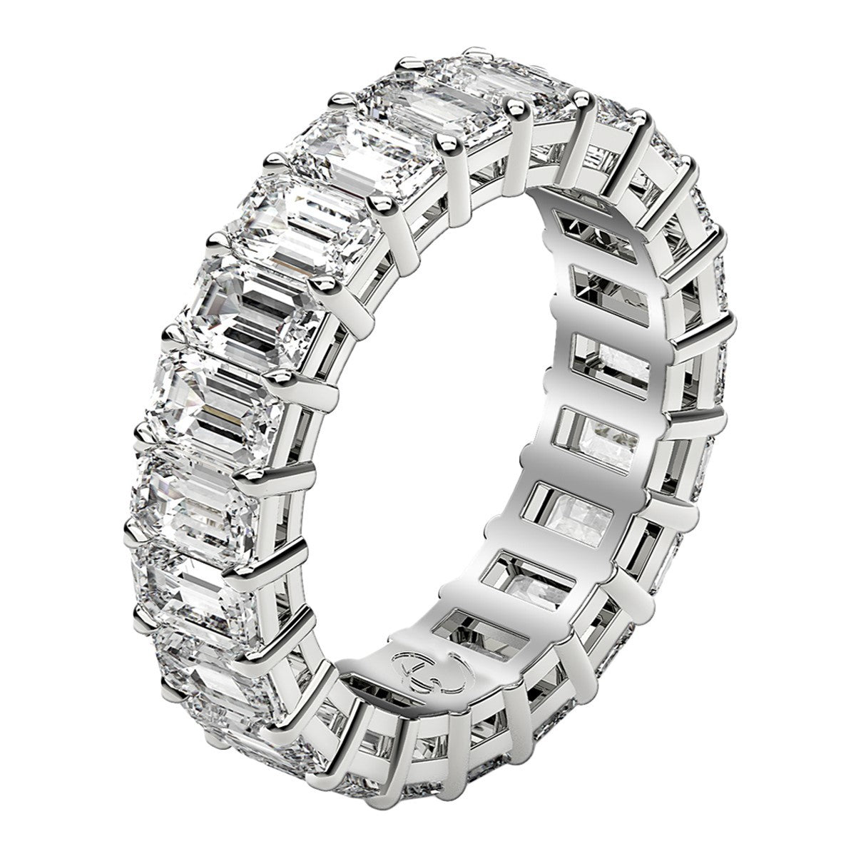 Anillo de eternidad de diamantes cultivados en laboratorio de corte esmeralda en oro blanco de 14k (4 ct. tot. FG/VS2)