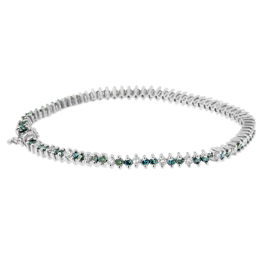 14K White Gold Round-Cut White and Blue Diamond Fashion Bracelet (3.70 cttw, H-I Color, SI1-SI2 Clarity)
