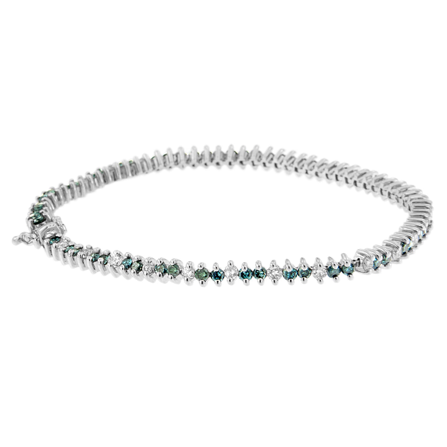 14K White Gold Round-Cut White and Blue Diamond Fashion Bracelet (3.70 cttw, H-I Color, SI1-SI2 Clarity)