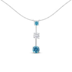 14K White Gold 1 1/2 cttw White and Treated Blue Diamond Pendant Necklace (H-I, I1-I2)
