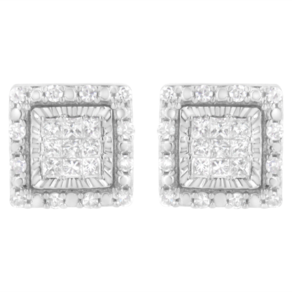 10K White Gold 1/2 cttw Invisible Set Princess-Cut Diamond Square Stud Earring (I-J Color, I1-I2 Clarity)