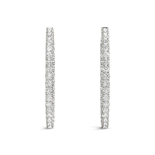 Oval Shape Two-Sided Diamond Hoop Earrings in 14k White Gold (2 cttw)