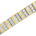 14K Yellow Gold 5.50 Cttw Round and Baguette Diamond Link Bracelet
