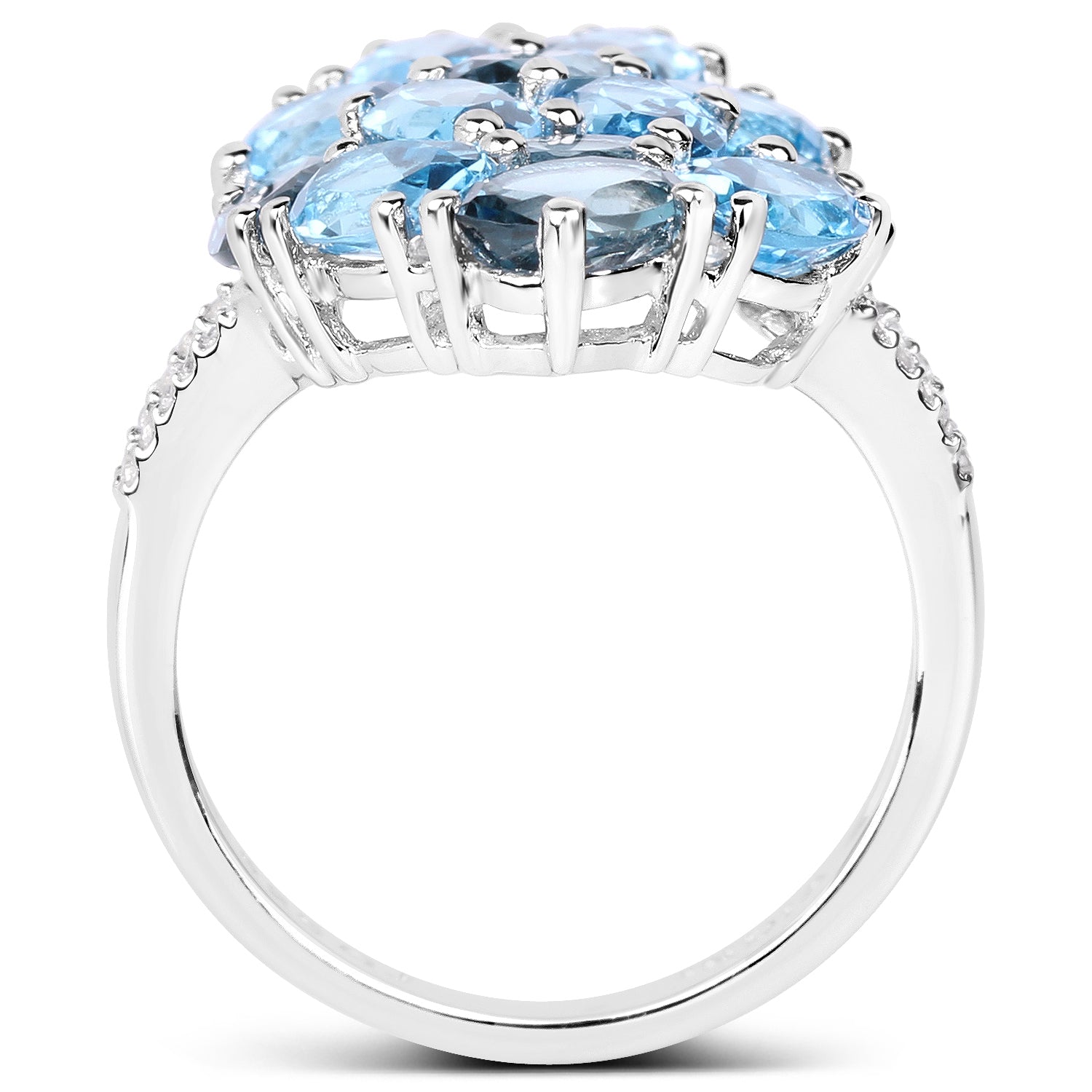 6.69 Carat Genuine Swiss Blue Topaz, London Blue Topaz and White Zircon .925 Sterling Silver Ring