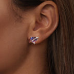 925 Sterling Silver Earrings with CZ and Transparent Glass in White Gold Plating for Women