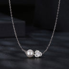 925 Sterling Silver Moissanite & Freshwater Pearl White Gold Necklace 45cm for Women
