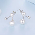 925 Sterling Silver Earrings with CZ and Synthetic Pearl, 1.7cm, White Gold Plated for Women