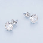 925 Sterling Silver Earrings with Pavé Setting CZ, 7mm, Plated Platinum for Women