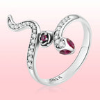 925 Sterling Silver Oxidized Snake Ring with Pavé Setting CZ for Women - Size 7.0