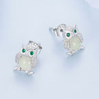 925 Sterling Silver Plated Platinum Luminous Stone Earrings 10*8mm for Women