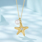 925 Sterling Silver Necklace with Gold Plating, 40+5cm, Featuring Synthetic Pearl & CZ for Women