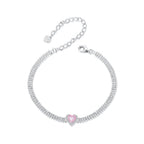 925 Sterling Silver White Gold Plated 8mm CZ Pendant Bracelet for Women