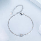 925 Sterling Silver White Gold Plated Heart-Shaped Bracelet with CZ, Length 150+60mm