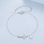 925 Sterling Silver Bracelets with Pavé Setting CZ, Length 15+6cm, White Gold Plated for Women