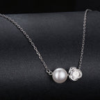 925 Sterling Silver Moissanite & Freshwater Pearl White Gold Necklace 45cm for Women