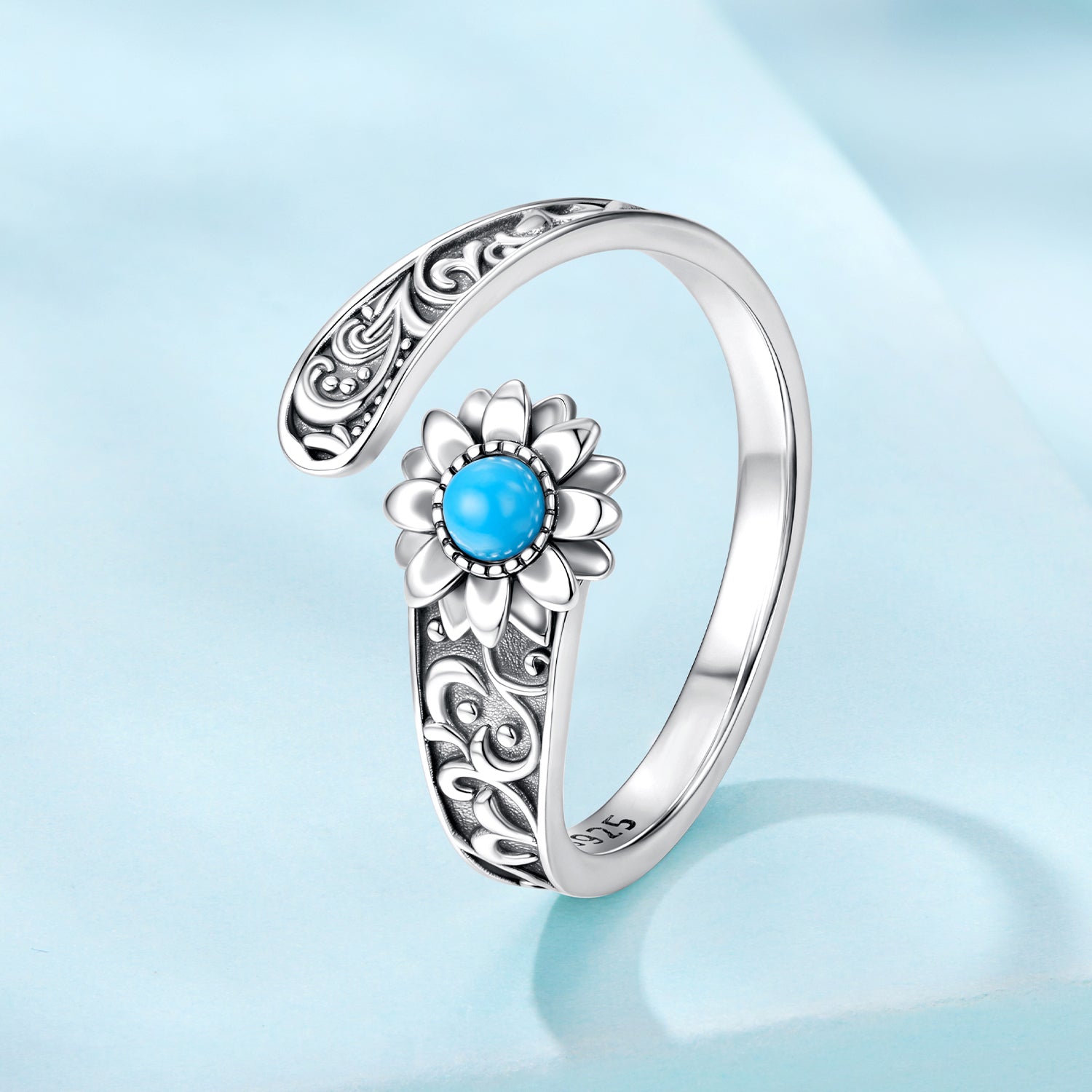 925 Sterling Silver Oxidized Synthetic Turquoise Ring 0.23-0.8cm Women