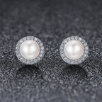 925 Sterling Silver Freshwater Pearl Earrings with CZ for Women