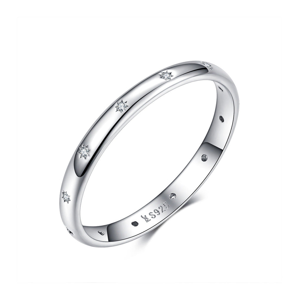 925 Sterling Silver Size 6.0 Platinum Plated Pavé Setting CZ Ring for Women