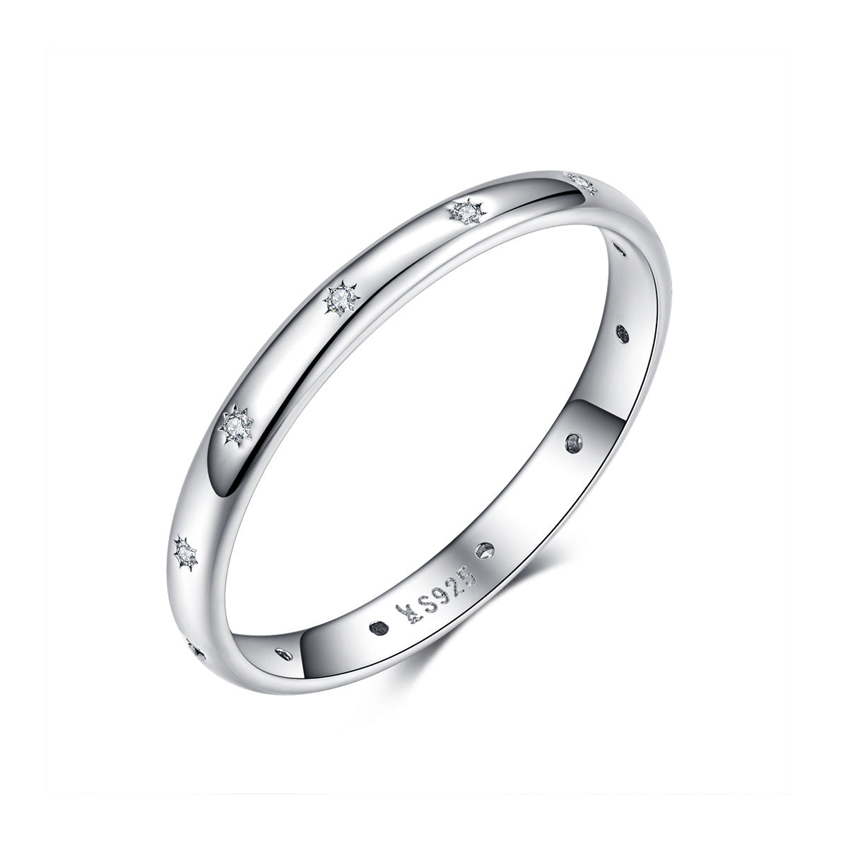 925 Sterling Silver Size 6.0 Platinum Plated Pavé Setting CZ Ring for Women