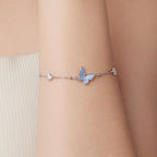 925 Sterling Silver White Gold Plated Bracelet with Enamel and CZ - 15+6cm Length