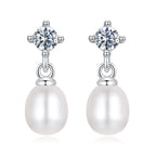 925 Sterling Silver Moissanite 0.10 Carat Earrings with Freshwater Pearl for Women