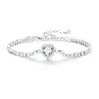 925 Sterling Silver Bracelet with CZ Zircon, 15+6.5cm, Platinum Plated for Women