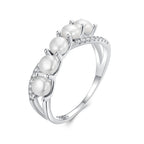925 Sterling Silver White Gold Plated Freshwater Pearl Ring Size 6 for Women
