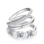 925 Sterling Silver Earrings with Moissanite and Freshwater Pearl for Women, 1.2*1.7cm, White Gold Plated