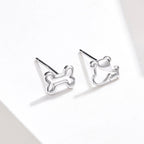925 Sterling Silver Earrings for Women, 0.5-0.6cm, Bone and Dog Design, Platinum Plated