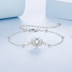 925 Sterling Silver White Gold Plated Bracelet with Synthetic Opal - Length 15+6cm for Women