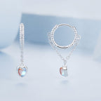 925 Sterling Silver White Gold Plated Moonstone Earrings 23x5mm for Women