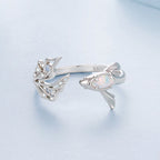 925 Sterling Silver White Gold Plated Nano Opal Ring with CZ for Women
