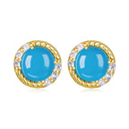 925 Sterling Silver Earrings with Synthetic Turquoise and CZ in Gold Plating