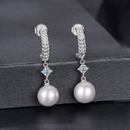 925 Sterling Silver Moissanite and Synthetic Pearl Earrings for Women
