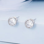 925 Sterling Silver Earrings with Pavé Setting CZ, 7mm, Plated Platinum for Women