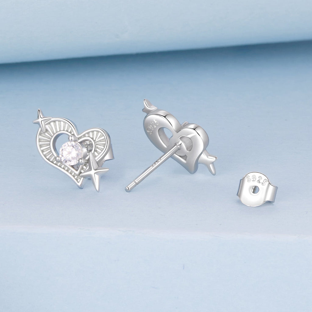 925 Sterling Silver Earrings with Pavé Setting CZ in White Gold
