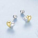 925 Sterling Silver & Plated Gold Earrings for Women - 0.5*0.6cm