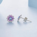 925 Sterling Silver Earrings with Pavé CZ and Enamel Process, 0.8cm, White Gold Plated for Women